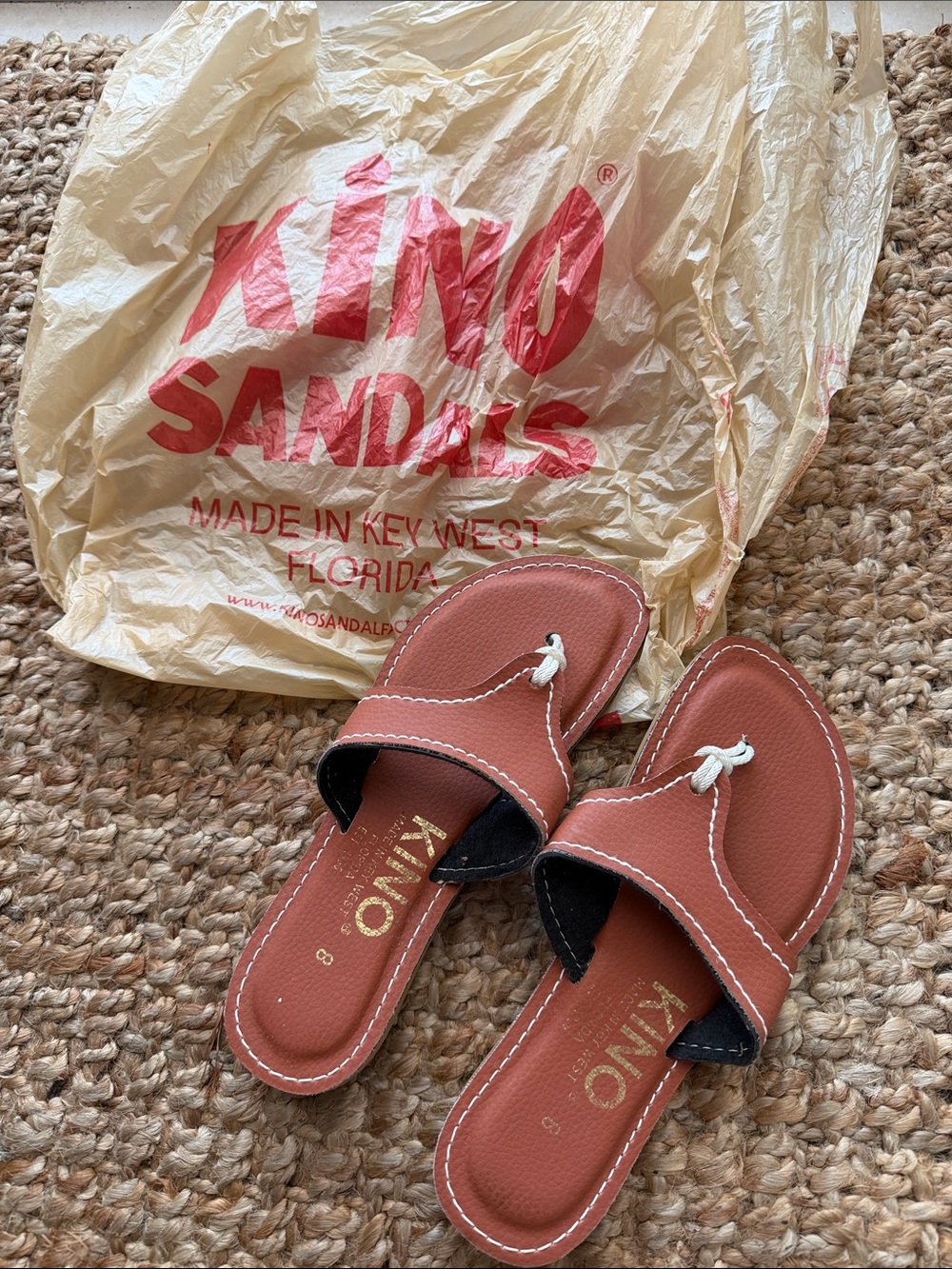 Kino Leather Slide Sandals in Rust Brown – handmade in Key West FL! Brand new!!